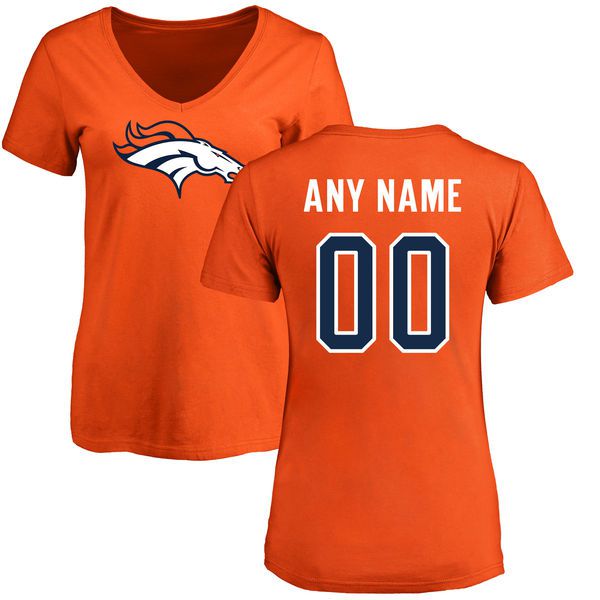 Women Denver Broncos NFL Pro Line Orange Any Name and Number Logo Custom Slim Fit T-Shirt->->Sports Accessory